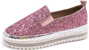 Women's Platform Rhinestones Glitter Fashion Sneakers Comfortable Slip On Flat Loafers Walking Wedding Dress Shoes Casual Shoes