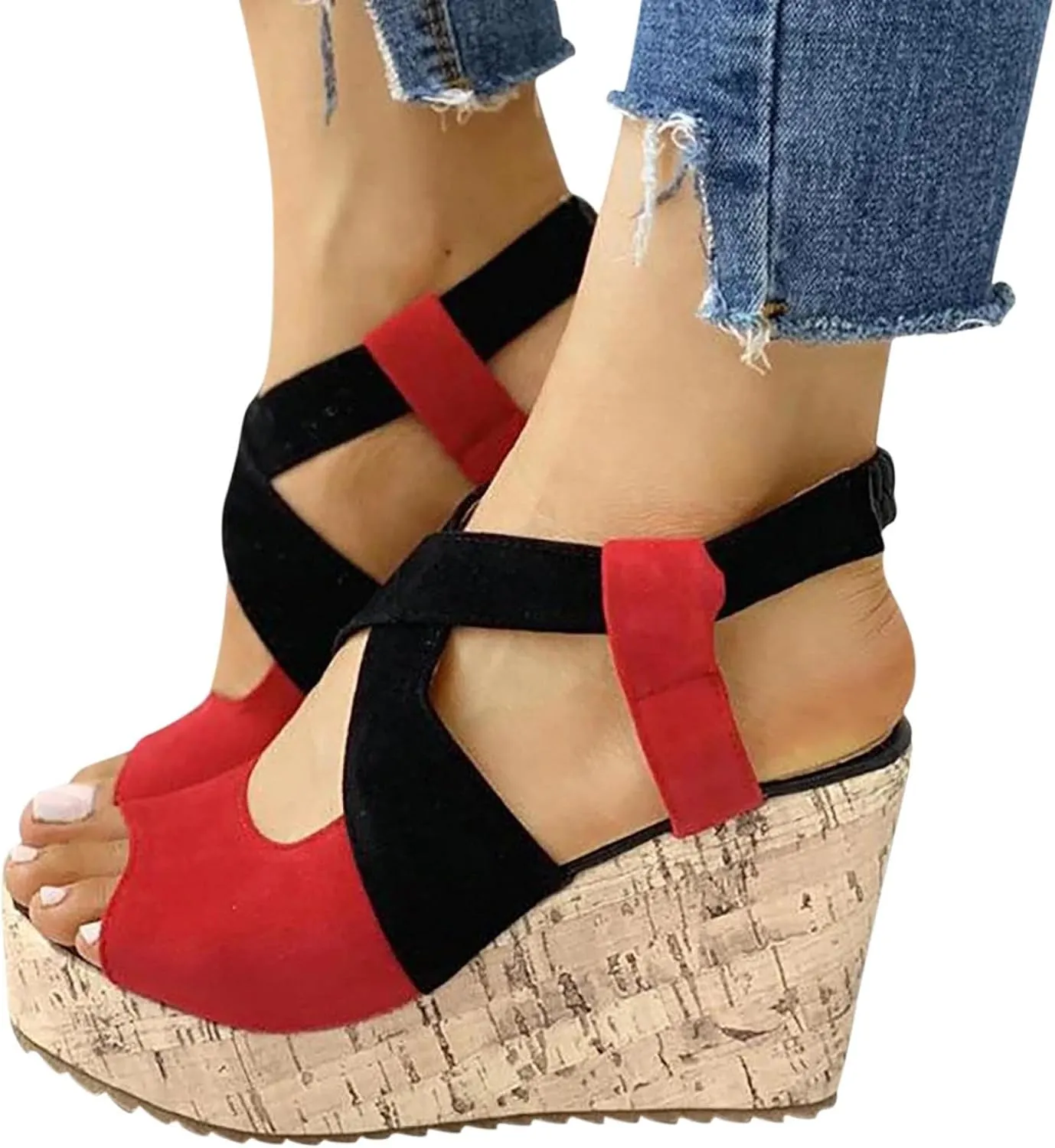 Women's Platform Sandals Wedge Open Toe Ankle Strap Lace Wedding Bridesmaid Shoes Rhinestone Comfortable Close Toe Wide Width