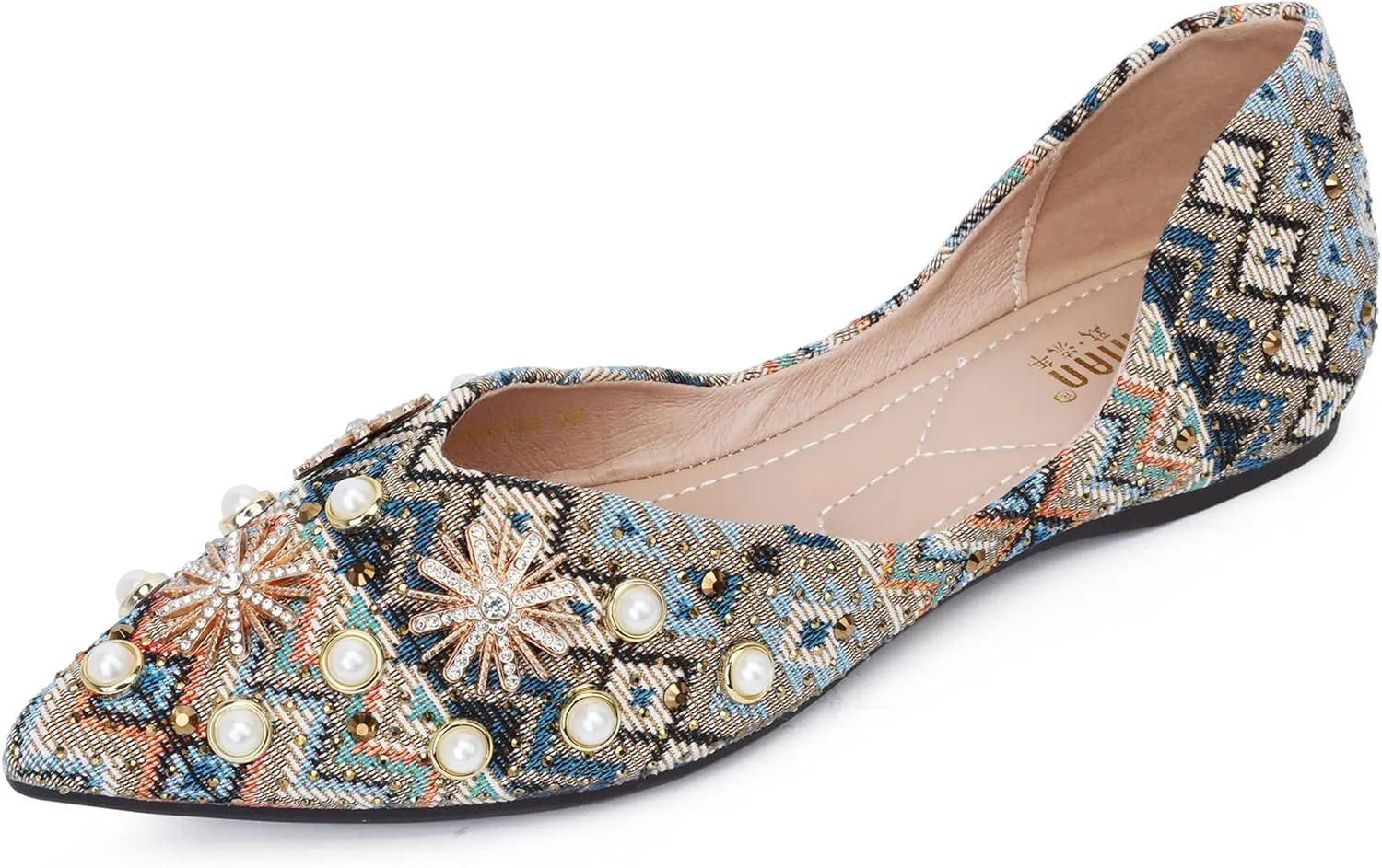 Women's Pointed Rhinestone Flat Shoes Glitter Flowers Wedding Comfortable Dress Shoes