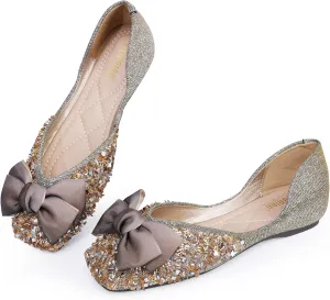 Women's Pointed Rhinestone Flat Shoes Glitter Flowers Wedding Comfortable Dress Shoes