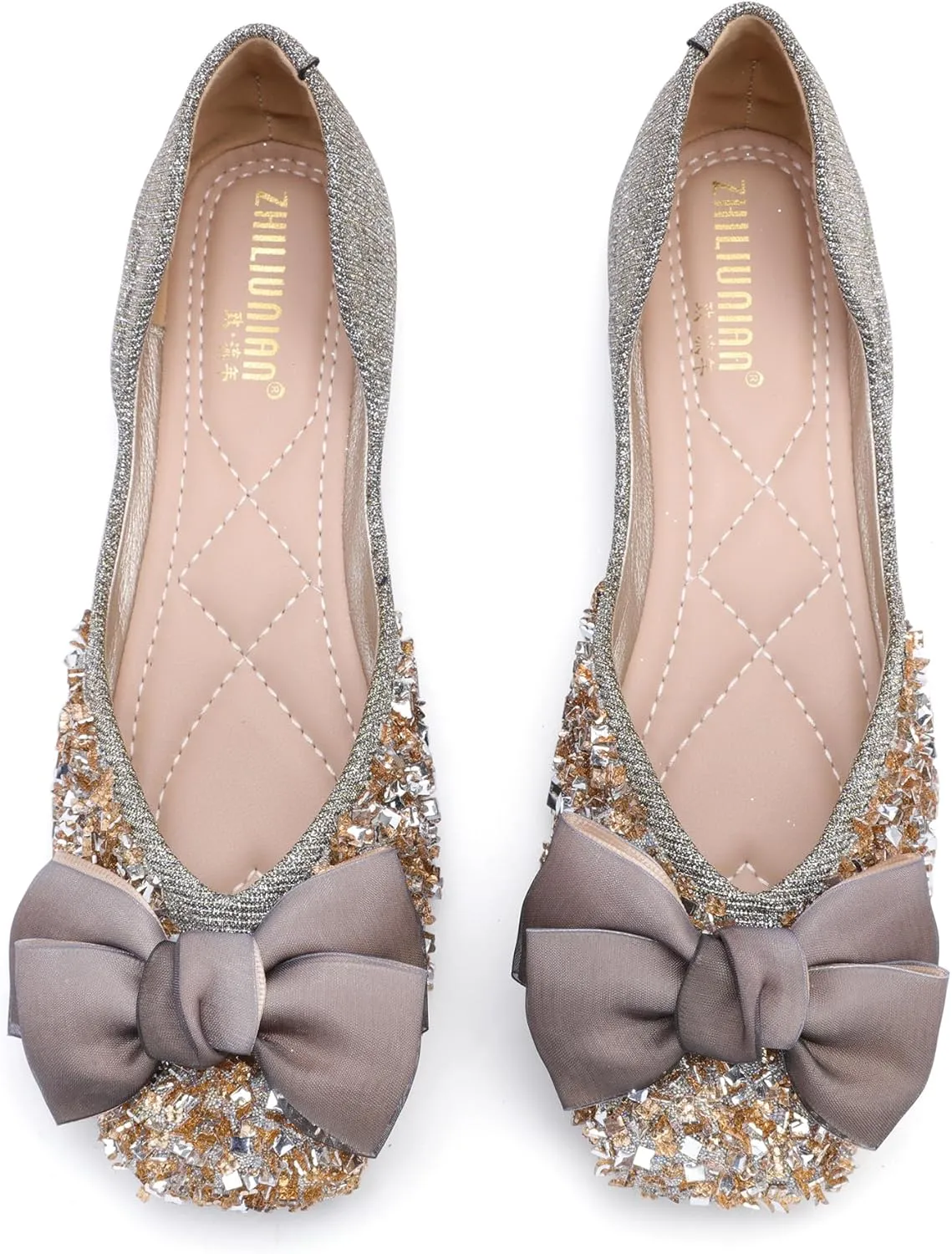 Women's Pointed Rhinestone Flat Shoes Glitter Flowers Wedding Comfortable Dress Shoes
