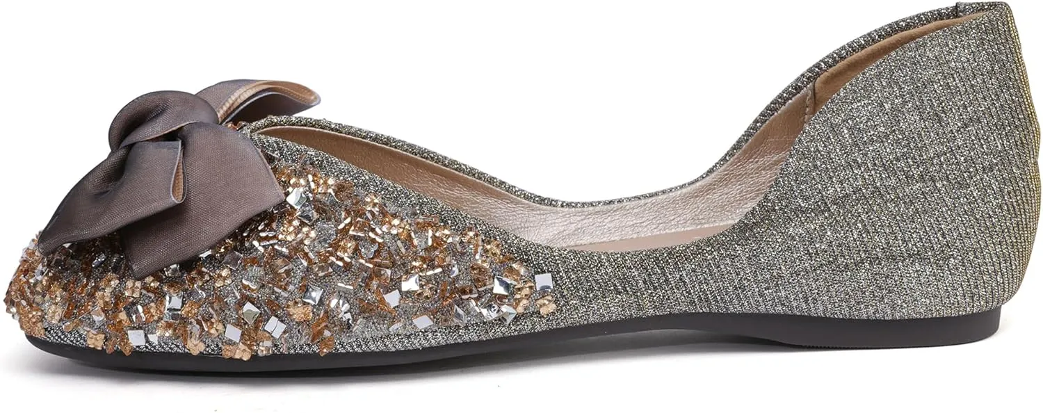 Women's Pointed Rhinestone Flat Shoes Glitter Flowers Wedding Comfortable Dress Shoes