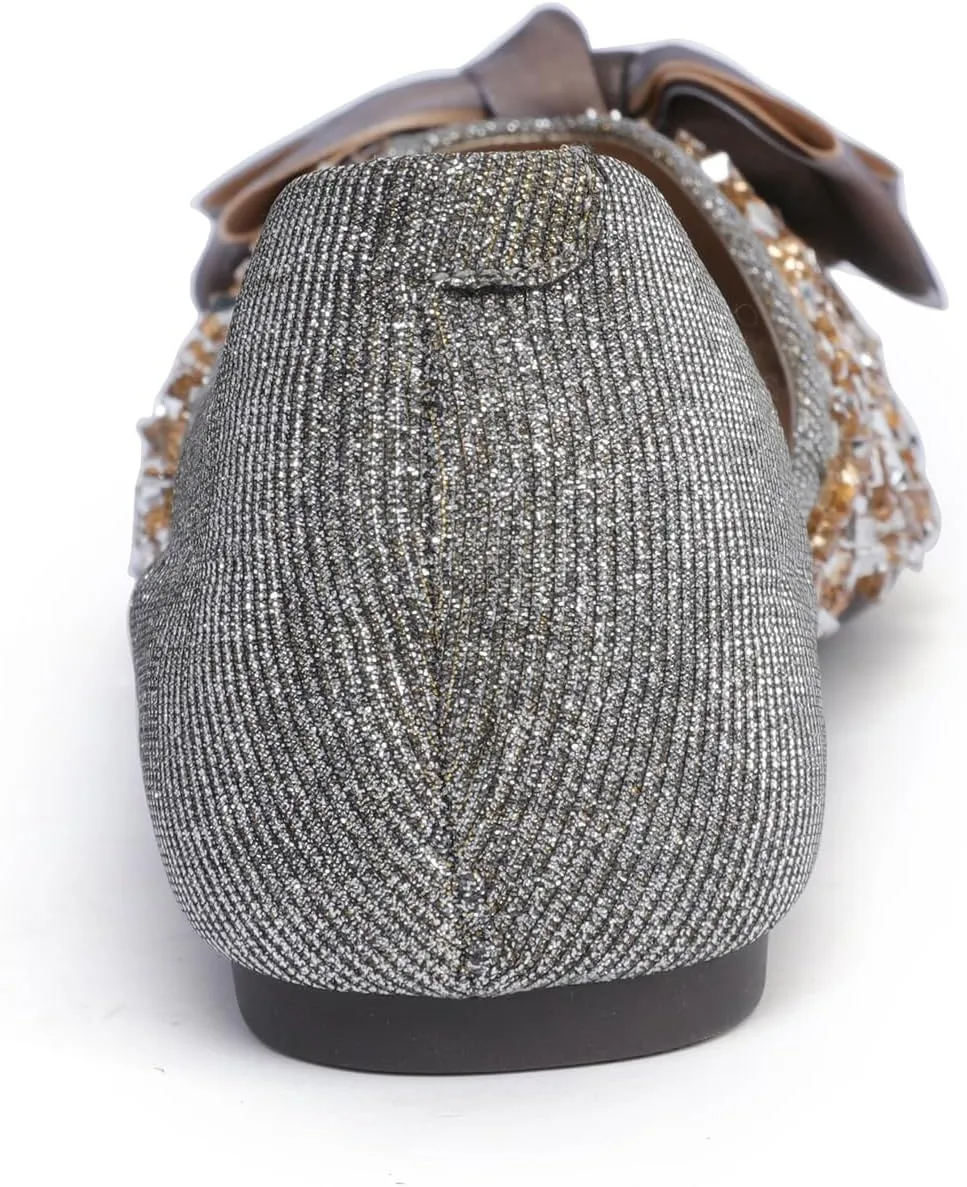 Women's Pointed Rhinestone Flat Shoes Glitter Flowers Wedding Comfortable Dress Shoes