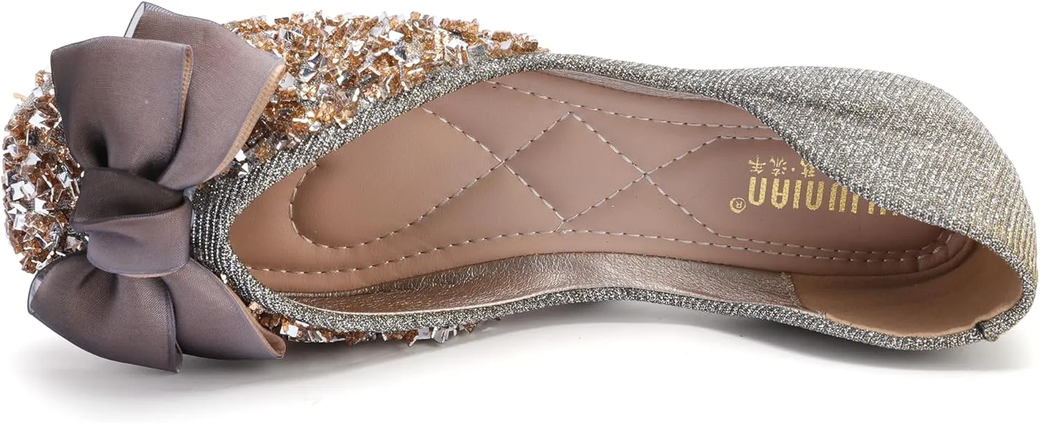 Women's Pointed Rhinestone Flat Shoes Glitter Flowers Wedding Comfortable Dress Shoes