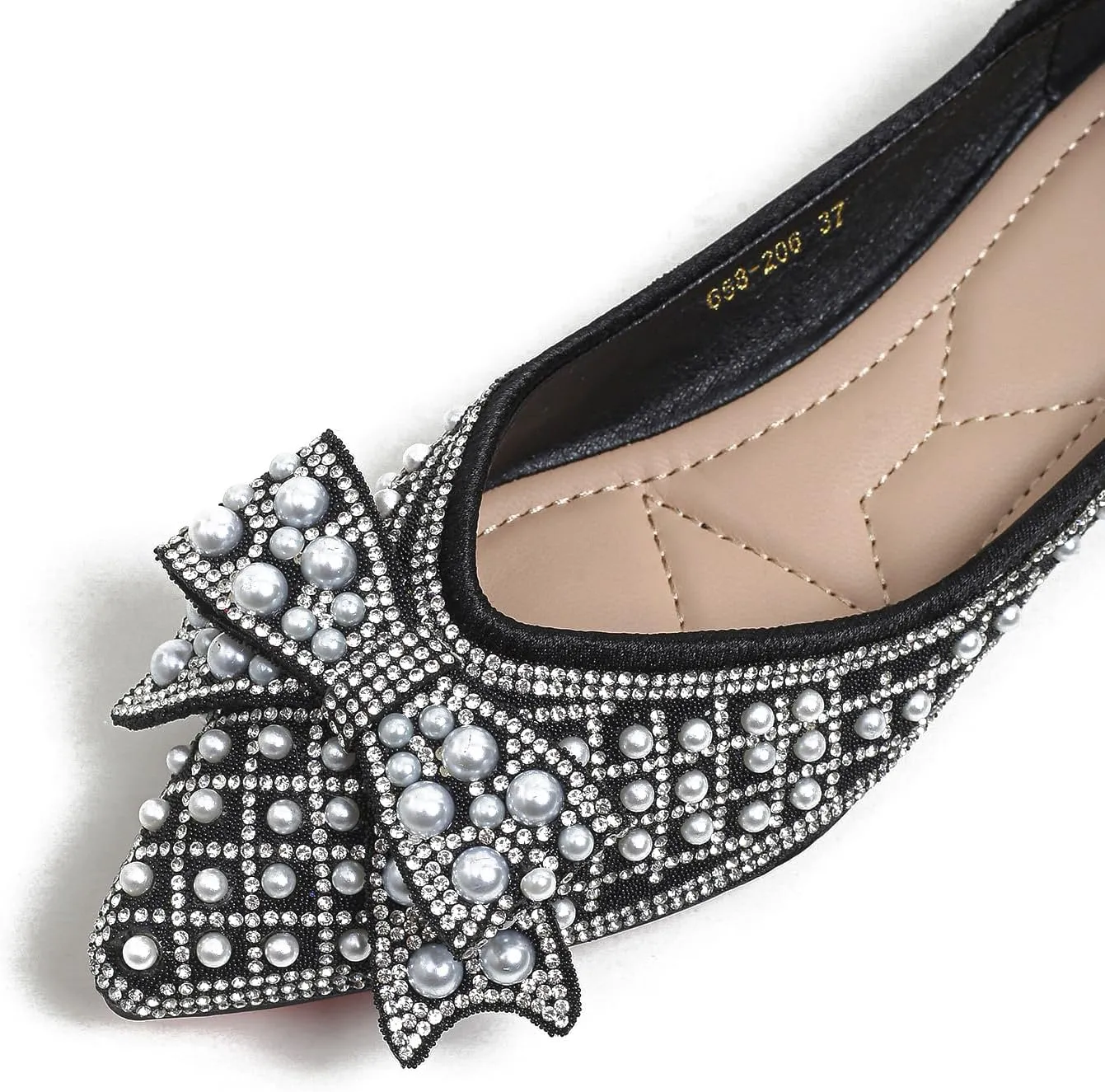 Women's Rhinestone Flats Pointed Toe Low Heel Wedding Shoes Comfortable Women Dress Shoes ﻿
