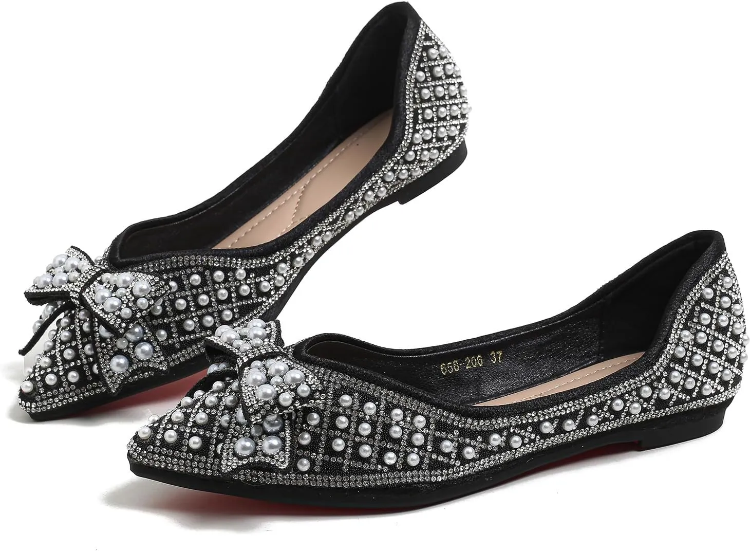 Women's Rhinestone Flats Pointed Toe Low Heel Wedding Shoes Comfortable Women Dress Shoes ﻿