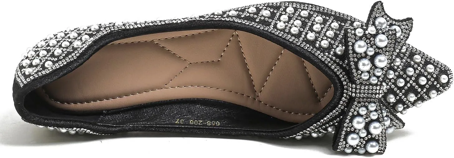 Women's Rhinestone Flats Pointed Toe Low Heel Wedding Shoes Comfortable Women Dress Shoes ﻿