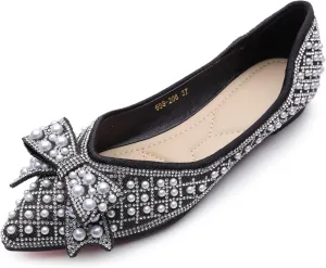Women's Rhinestone Flats Pointed Toe Low Heel Wedding Shoes Comfortable Women Dress Shoes ﻿