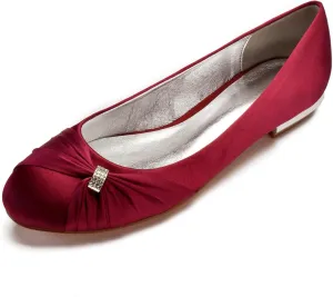 Women's Round Toe Satin Wedding Shoes for Bride Flats Comfortable Rhinestones Bridal Flats Evening Prom Party Dress Shoes Pumps