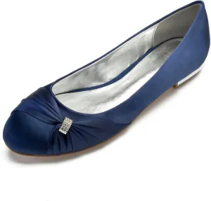 Women's Round Toe Satin Wedding Shoes for Bride Flats Comfortable Rhinestones Bridal Flats Evening Prom Party Dress Shoes Pumps