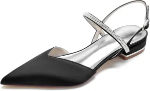 Womens Slingback Flats Shoes for Wedding Bride Comfortable Bridal Shoes,Black,8