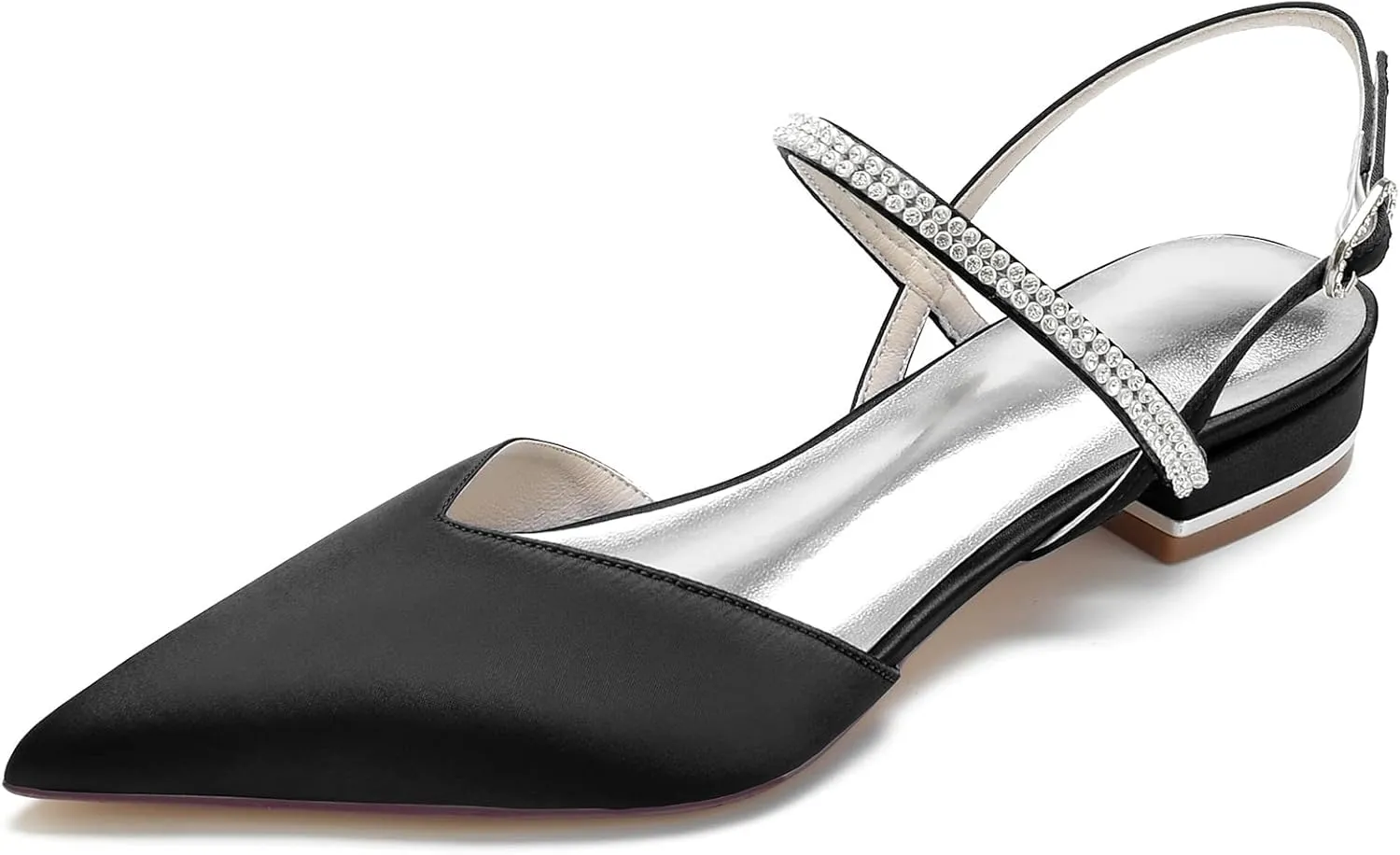 Womens Slingback Flats Shoes for Wedding Bride Comfortable Bridal Shoes,Black,8