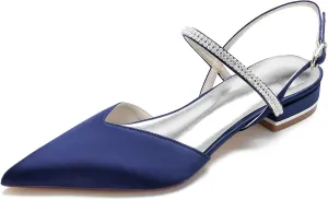 Womens Slingback Flats Shoes for Wedding Bride Comfortable Bridal Shoes,Dark Blue,5