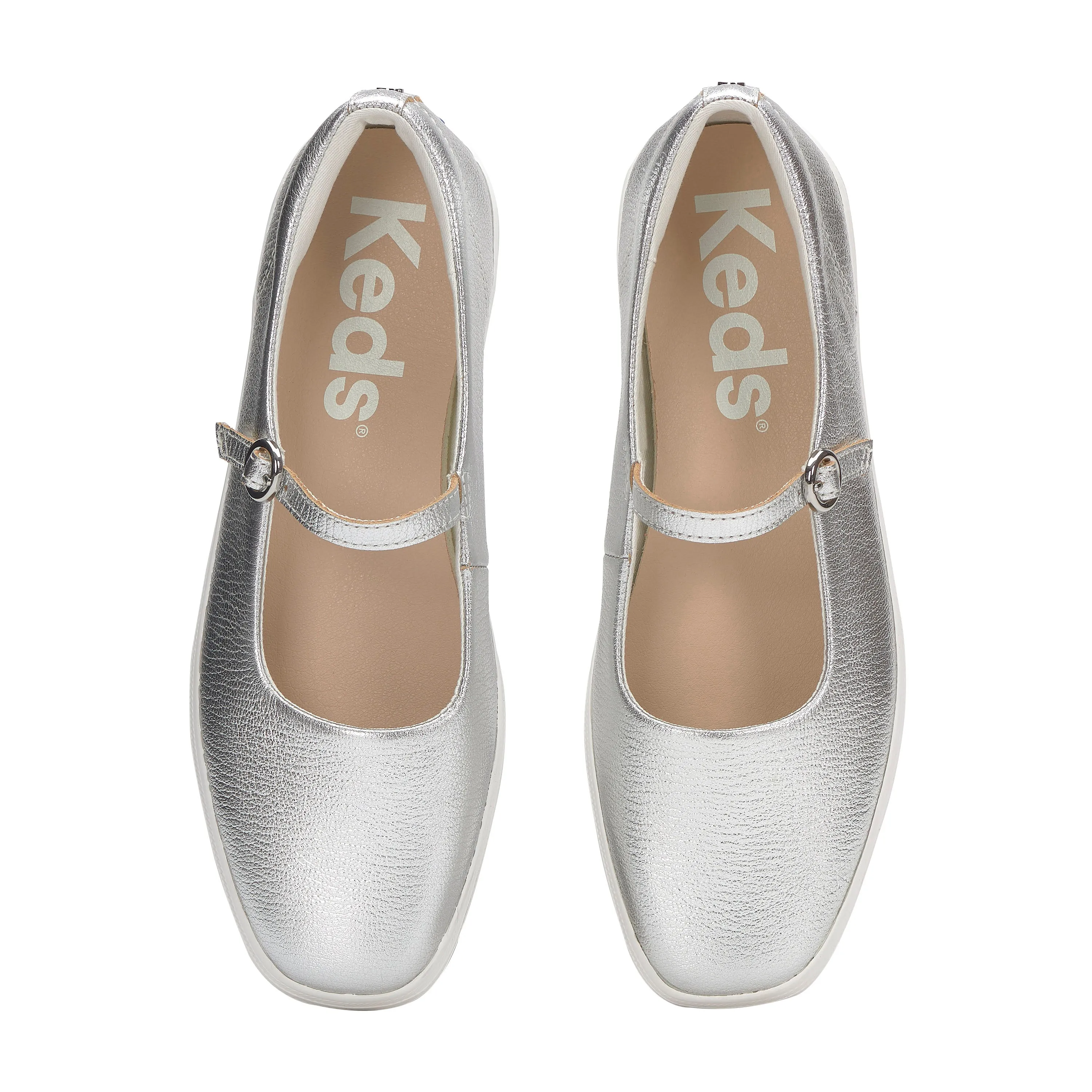 Women's Square Toe Mary Jane Leather Silver
