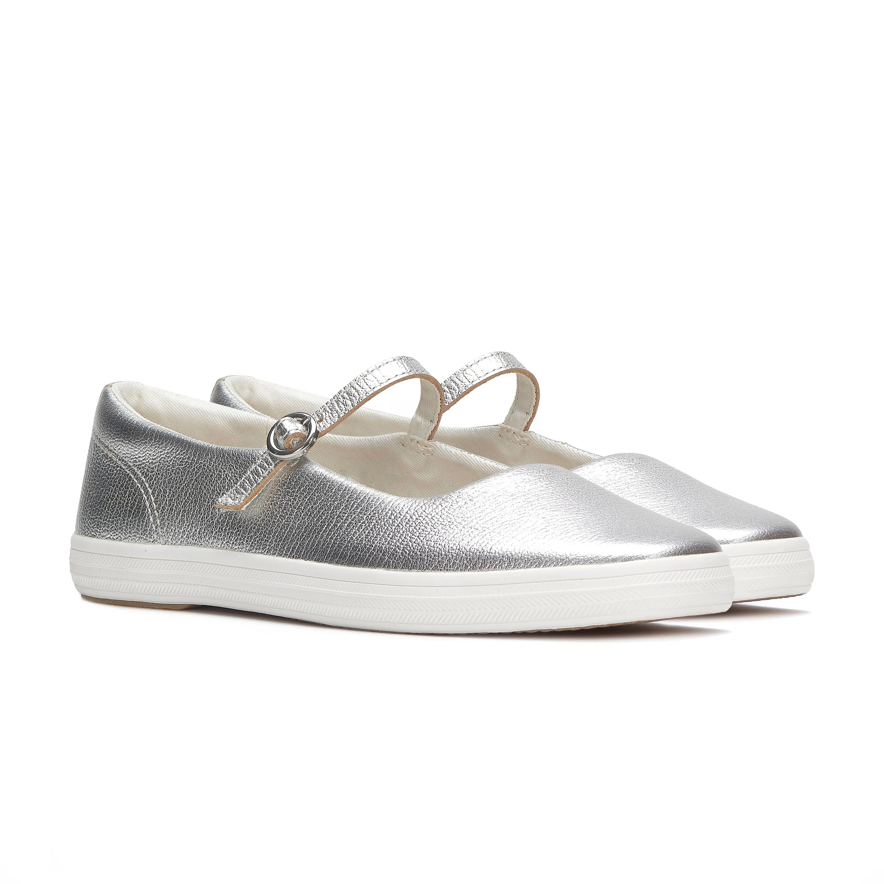 Women's Square Toe Mary Jane Leather Silver