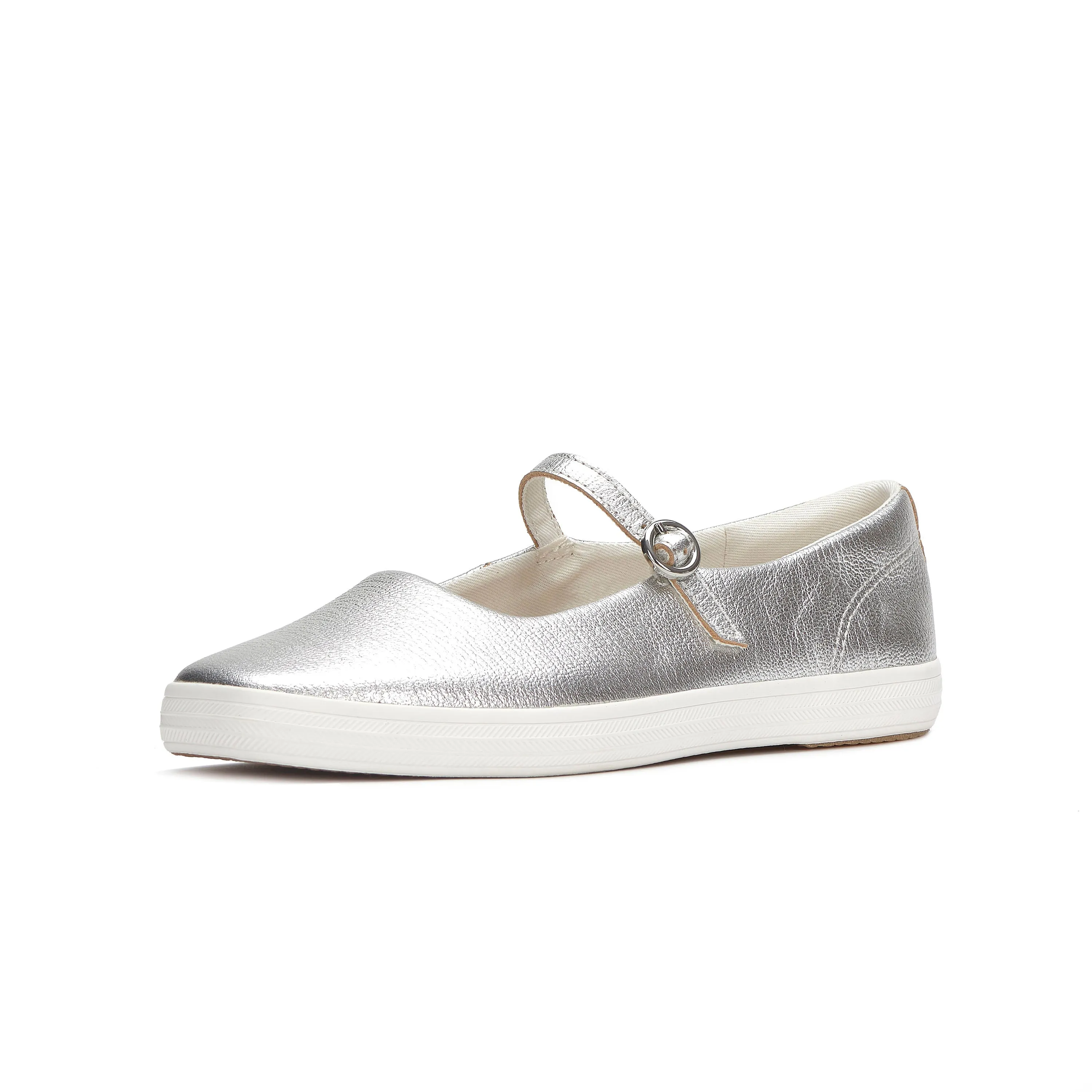 Women's Square Toe Mary Jane Leather Silver