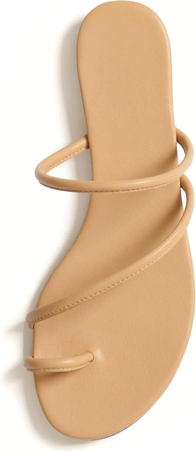 Women's Strappy Flat Sandals Slip On Slides Toe Ring Slippers with Cross Strap Comfortable Open Toe Summer Flats Shoes