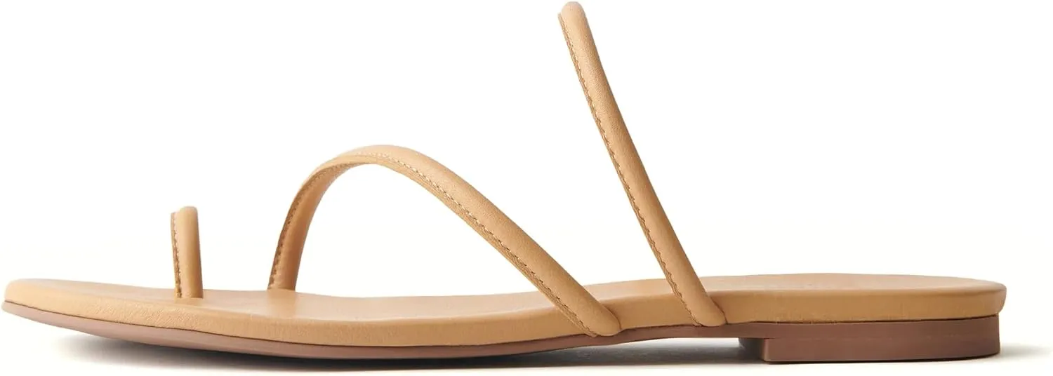 Women's Strappy Flat Sandals Slip On Slides Toe Ring Slippers with Cross Strap Comfortable Open Toe Summer Flats Shoes