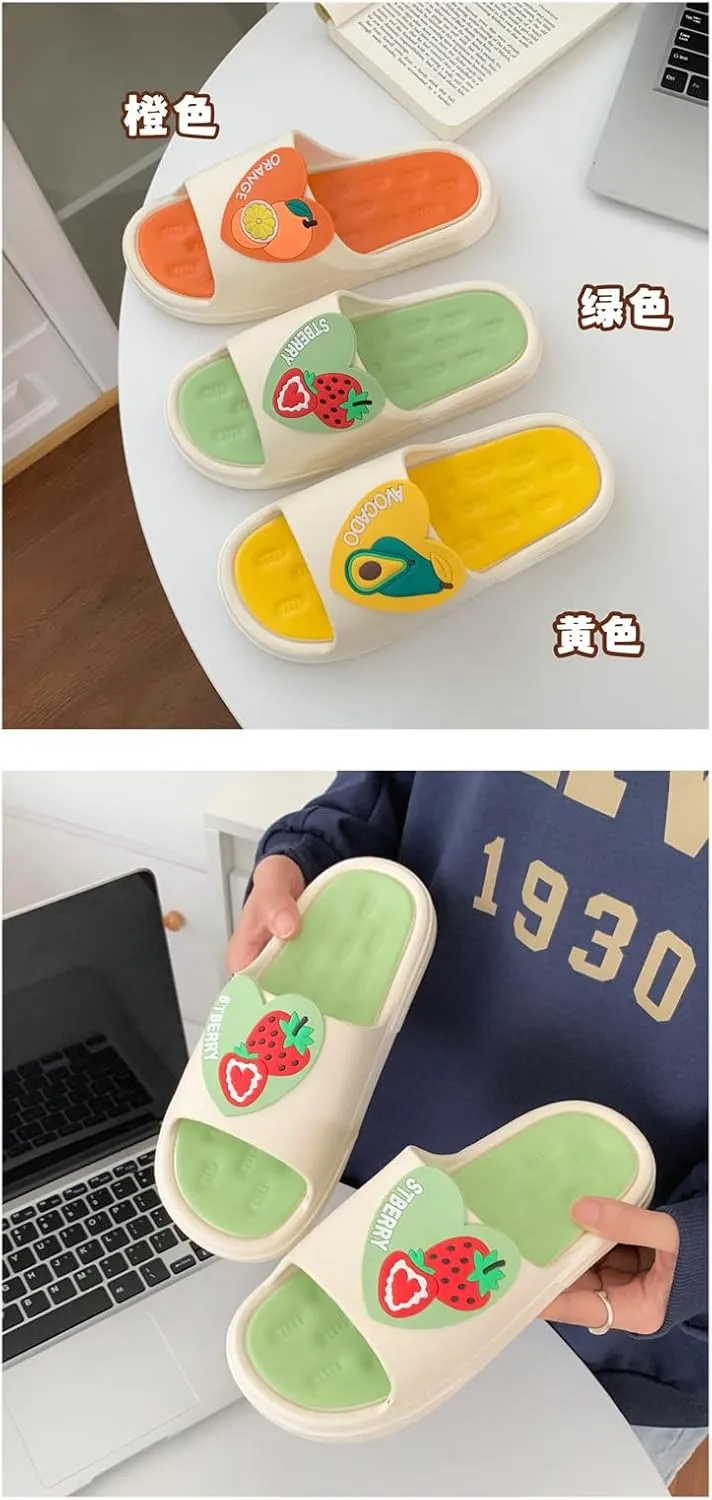 Women's Strawberry Summer Sandals Adorable Fruit Print Flip Flops, Comfortable Flat Slippers for Beach & Home