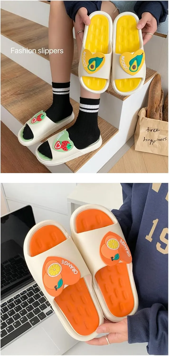 Women's Strawberry Summer Sandals Adorable Fruit Print Flip Flops, Comfortable Flat Slippers for Beach & Home