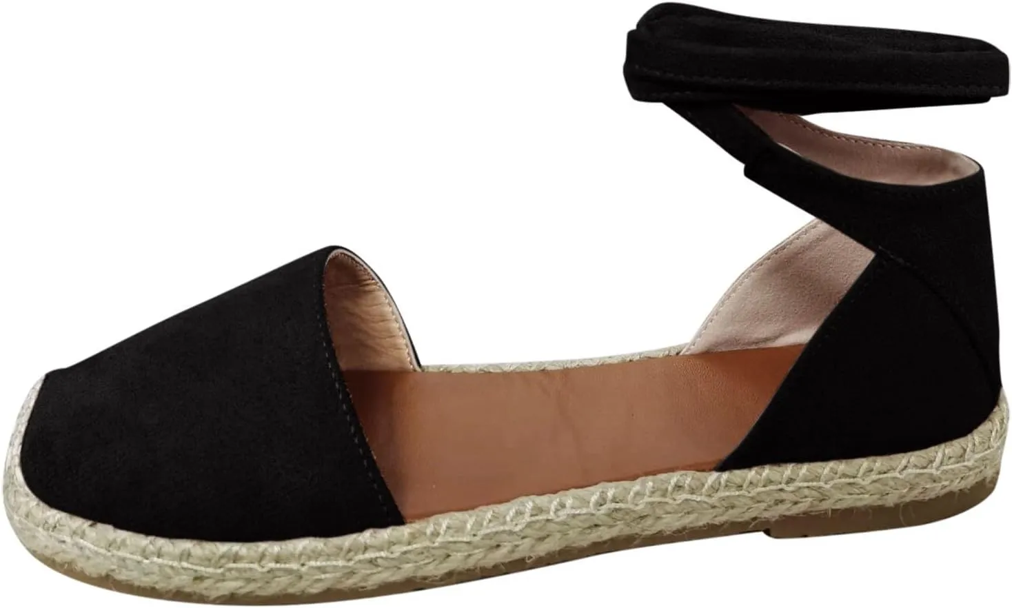 Womens Summer Espadrille Platform Flat Sandals Closed Toe Crisscross Elastic Ankle Buckle Strap Arch Support Shoes