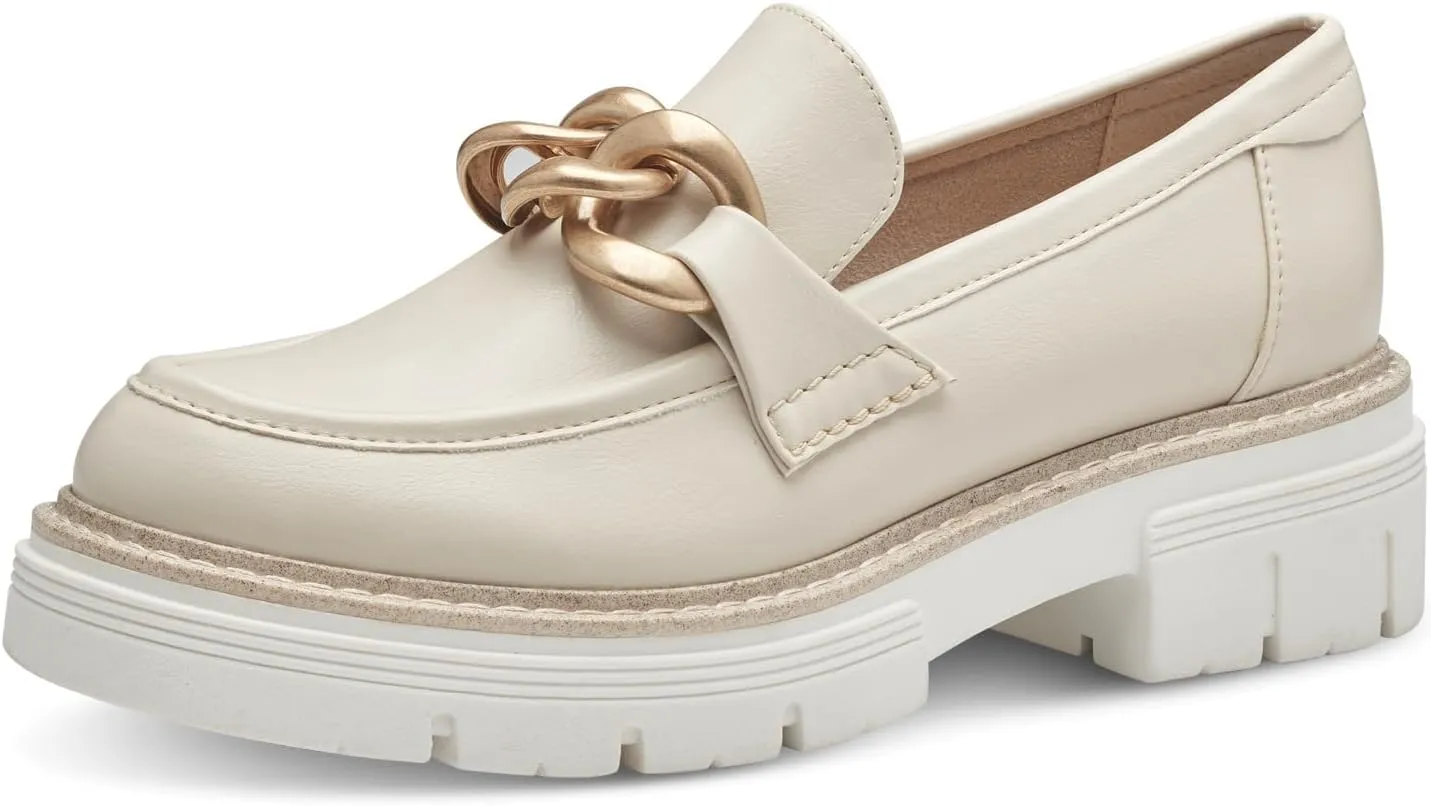Women's Vegan Platform Heeled Loafer, Cream Gold, 8 Women