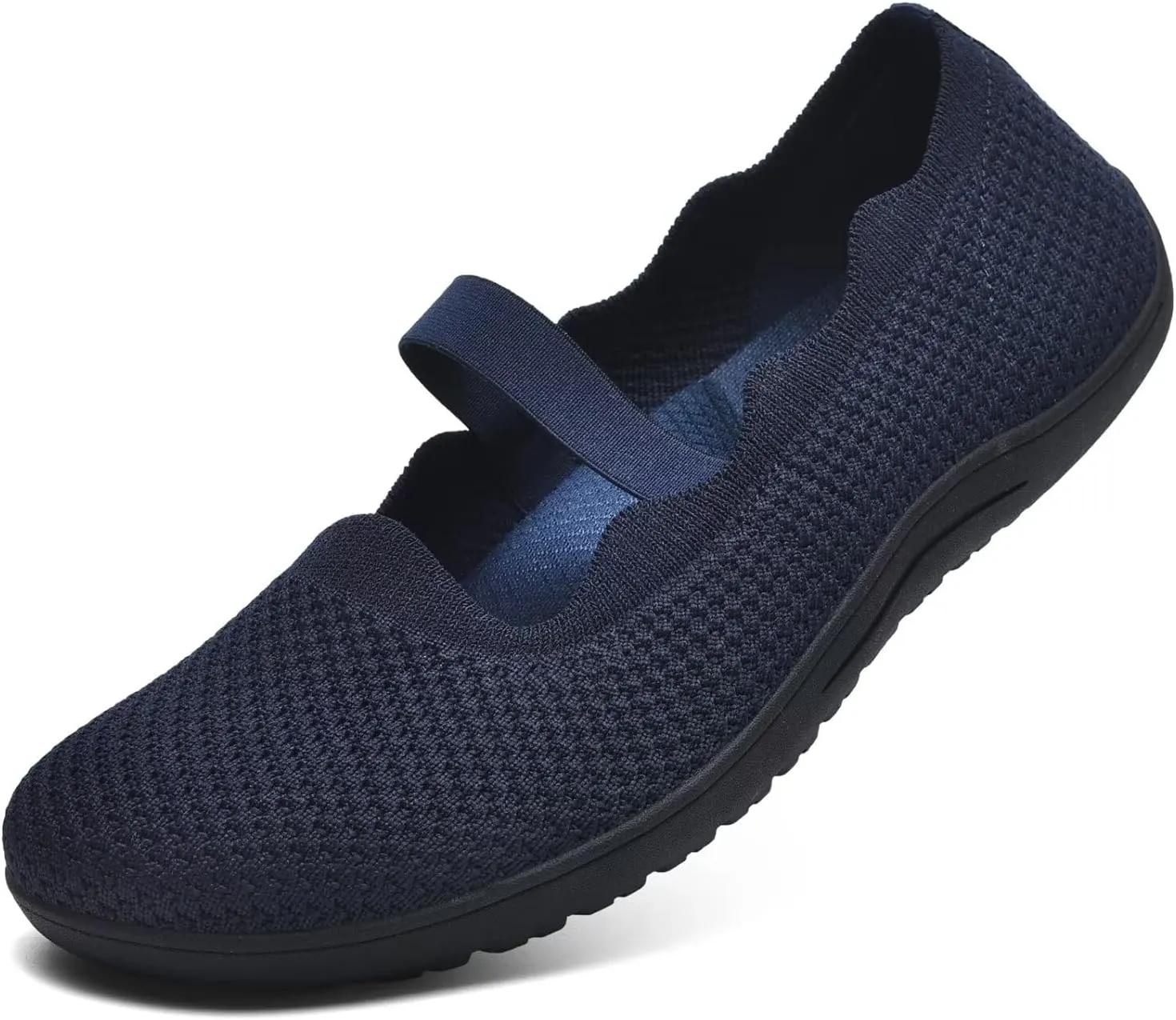 Women's Wide Toe Box Flats Knit Mary Jane Ballet Flats Wide Width Walking Dressy Shoes with Arch Support Comfortable