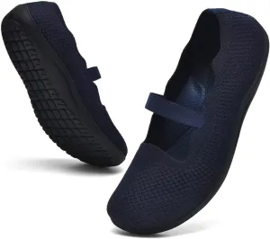 Women's Wide Toe Box Flats Knit Mary Jane Ballet Flats Wide Width Walking Dressy Shoes with Arch Support Comfortable