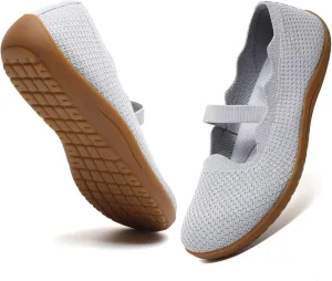 Women's Wide Toe Box Flats Knit Mary Jane Ballet Flats Wide Width Walking Dressy Shoes with Arch Support Comfortable