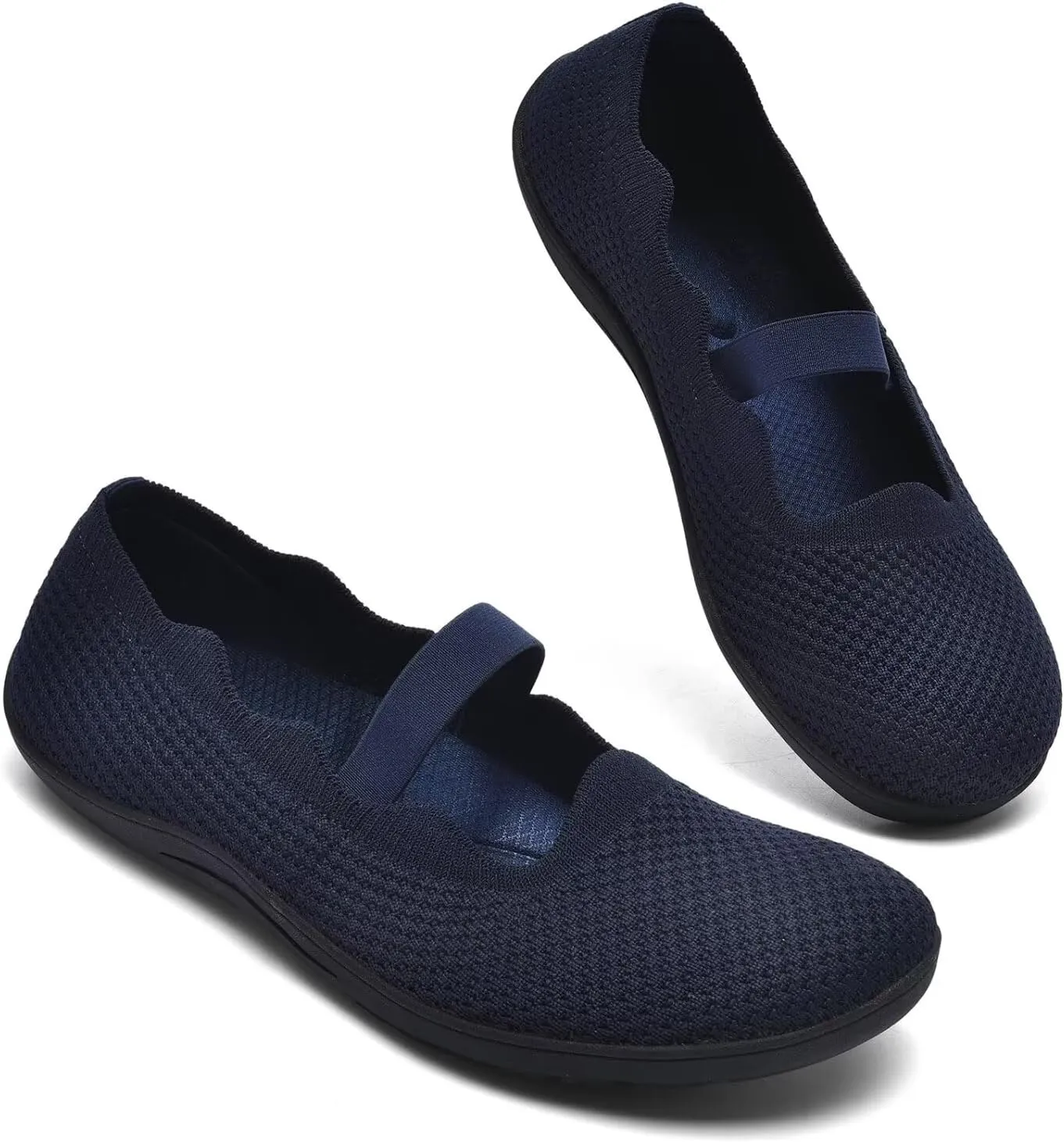 Women's Wide Toe Box Flats Knit Mary Jane Ballet Flats Wide Width Walking Dressy Shoes with Arch Support Comfortable