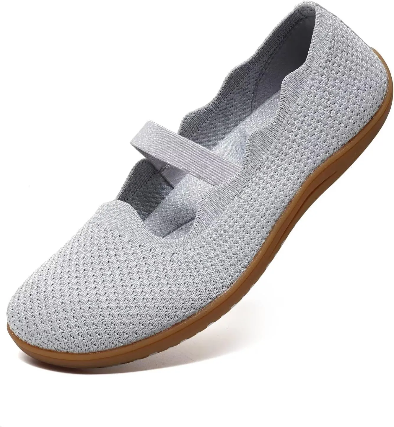 Women's Wide Toe Box Flats Knit Mary Jane Ballet Flats Wide Width Walking Dressy Shoes with Arch Support Comfortable