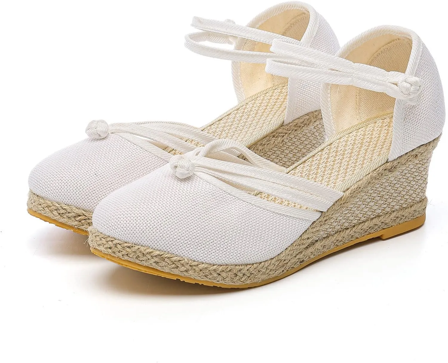 Womenyiaor Closed Toe Sandals Women, Women's Espadrilles Low Wedge Heel Sandals Ankle Strap Espadrille Wedge Sandals Dressy Casual Summer Comfortable Platform Wedge Shoes (a-White, 6.5)
