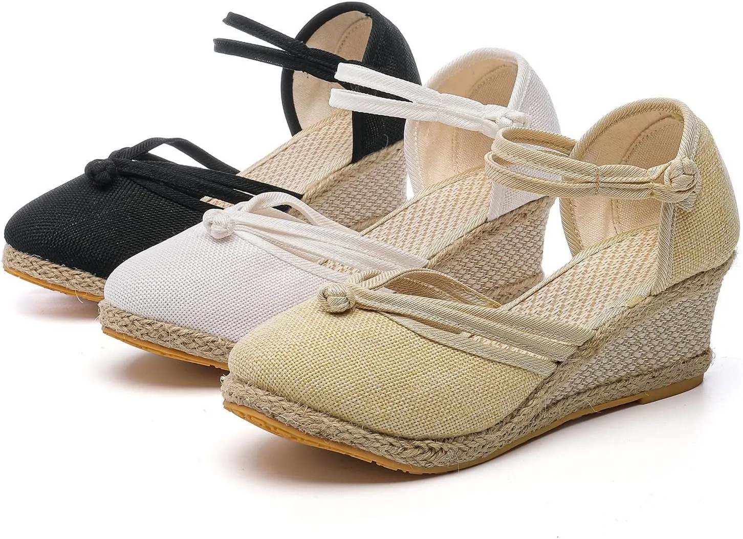Womenyiaor Closed Toe Sandals Women, Women's Espadrilles Low Wedge Heel Sandals Ankle Strap Espadrille Wedge Sandals Dressy Casual Summer Comfortable Platform Wedge Shoes (a-White, 6.5)