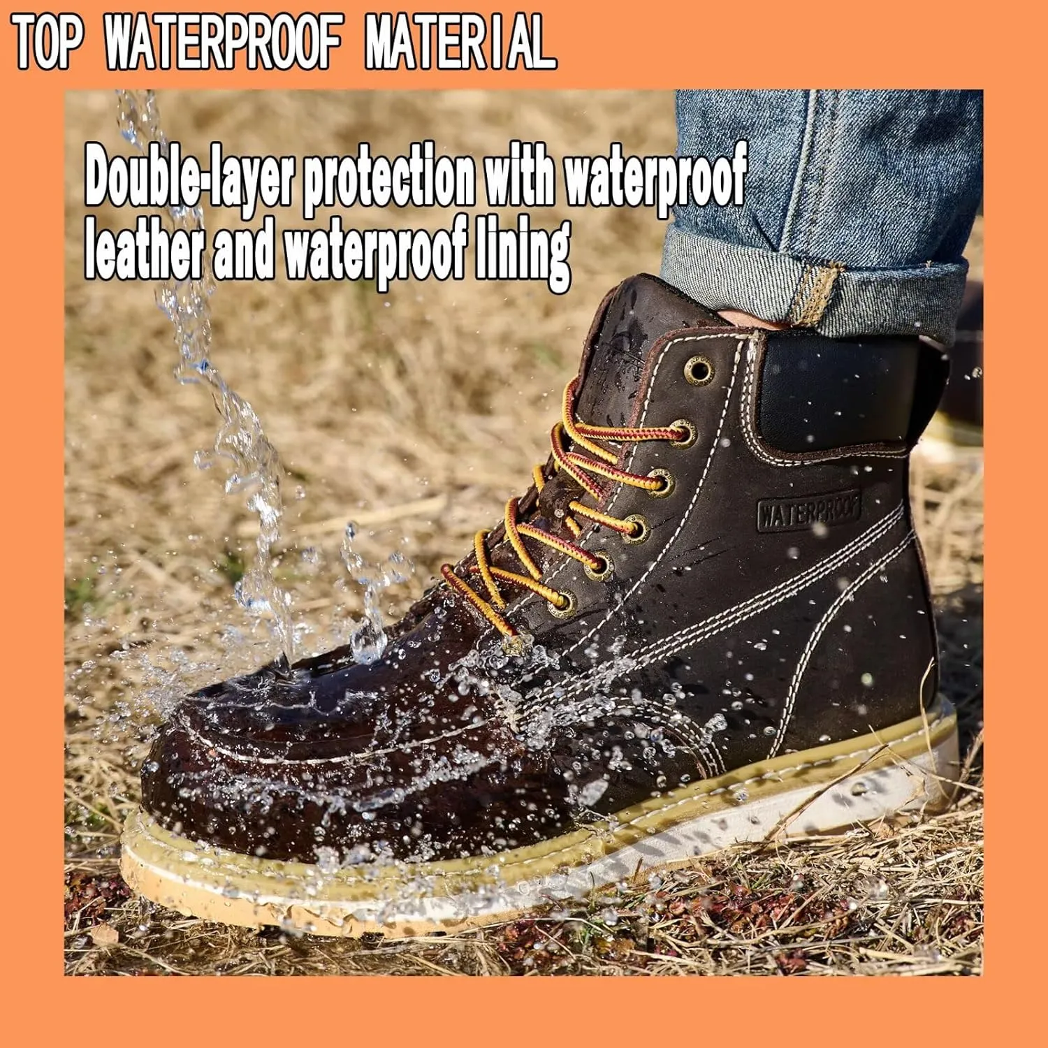 Work Boots for Men, 6" Soft Toe Wedge Sole Waterproof Safety Boots, Comfortable Construction Work Safety Shoes