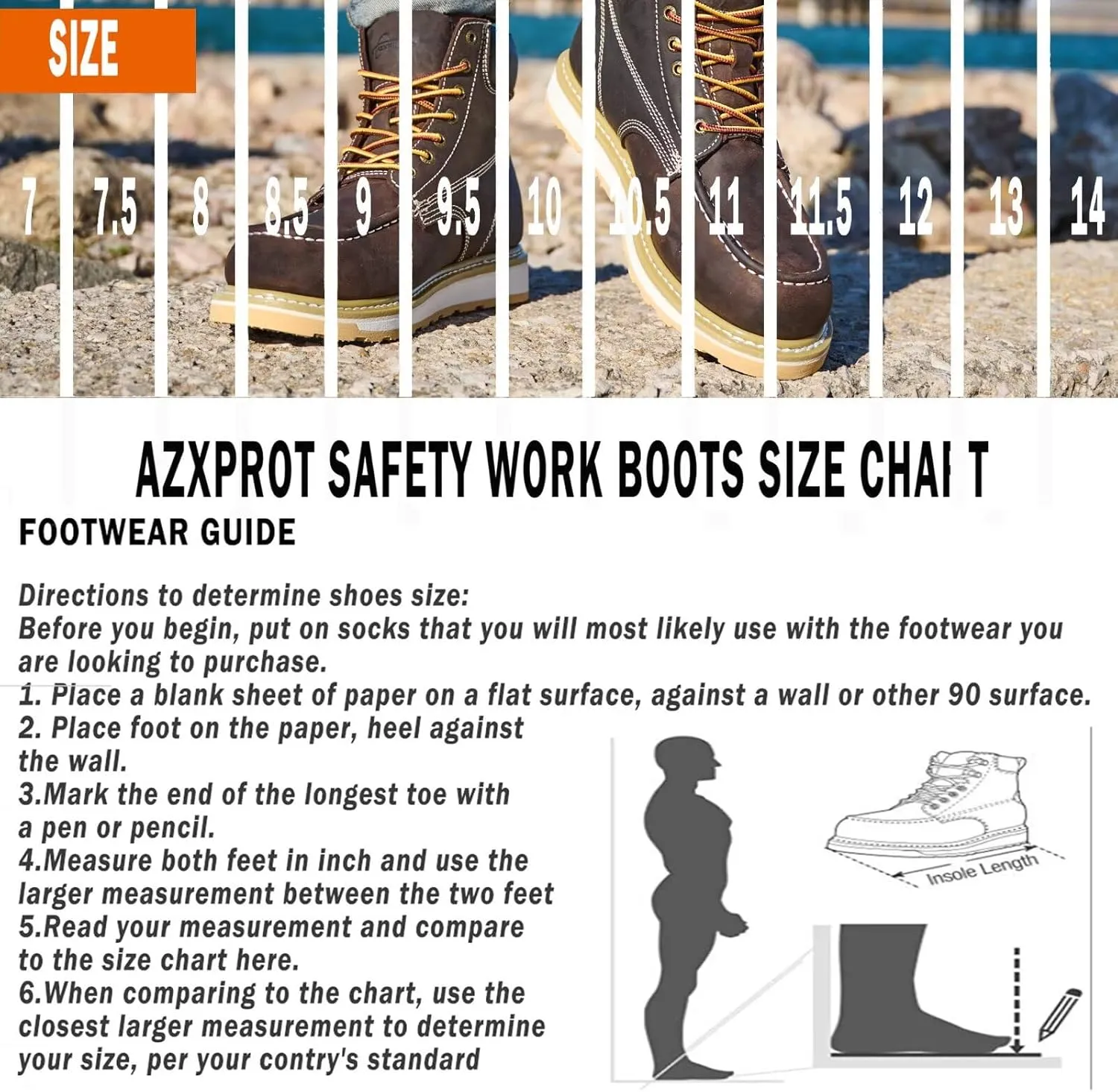 Work Boots for Men, 6" Soft Toe Wedge Sole Waterproof Safety Boots, Comfortable Construction Work Safety Shoes