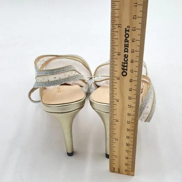 XYD Light Champagne Open Toe Crystal Studs Bridal High Heel Mesh Rhineston Pumps
