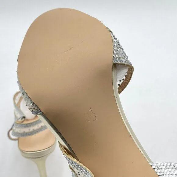 XYD Light Champagne Open Toe Crystal Studs Bridal High Heel Mesh Rhineston Pumps