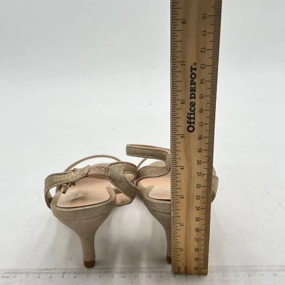 XYD Light Gold Open Toe Ankle Strap Kitten Heel Rhinestones Buckle Sandal
