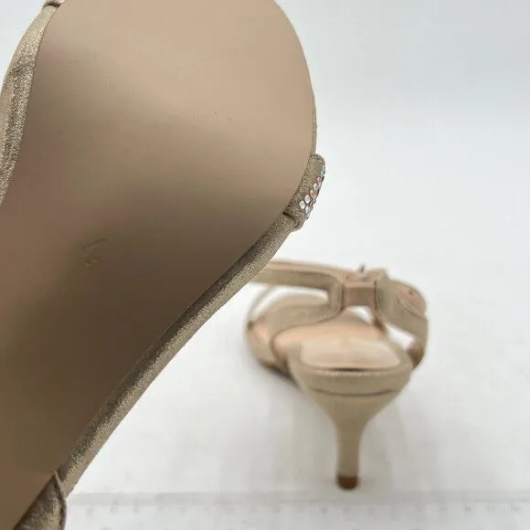 XYD Light Gold Open Toe Ankle Strap Kitten Heel Rhinestones Buckle Sandal