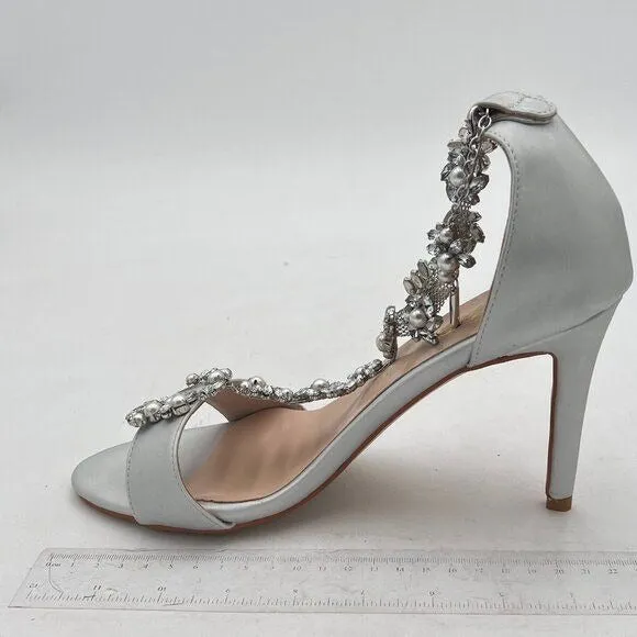 XYD Light Grey High Heel Wedding Rhinestones T-Strap Crystal Prom Sandals