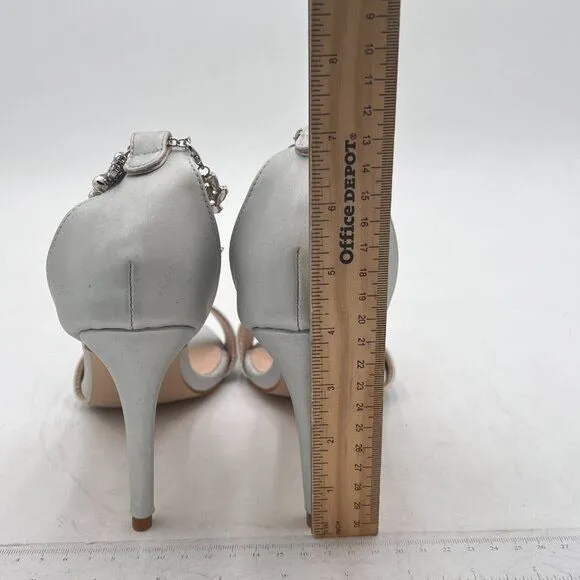 XYD Light Grey High Heel Wedding Rhinestones T-Strap Crystal Prom Sandals