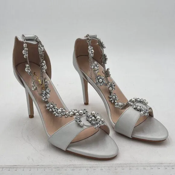 XYD Light Grey High Heel Wedding Rhinestones T-Strap Crystal Prom Sandals