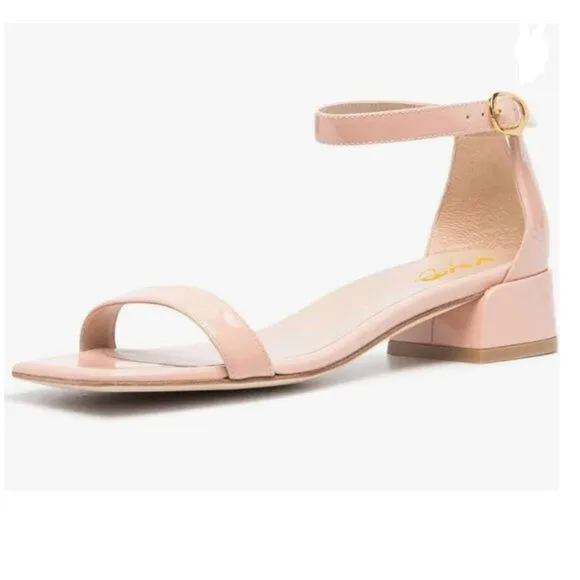 XYD Light Pink Open Toe Ankle Strap Buckled Low Chunky Heel Sandals for Wedding