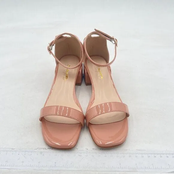 XYD Light Pink Open Toe Ankle Strap Buckled Low Chunky Heel Sandals for Wedding
