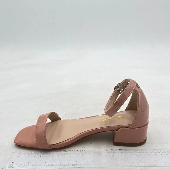 XYD Light Pink Open Toe Ankle Strap Buckled Low Chunky Heel Sandals for Wedding
