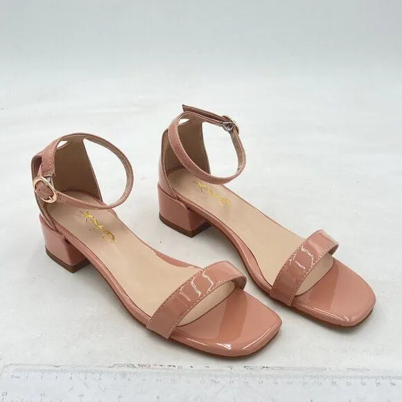 XYD Light Pink Open Toe Ankle Strap Buckled Low Chunky Heel Sandals for Wedding