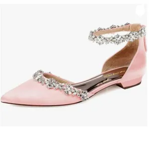 XYD Light Pink Pointed Toe D'Orsay Sandals Sparkly Rhinestones Ankle Strap Shoes