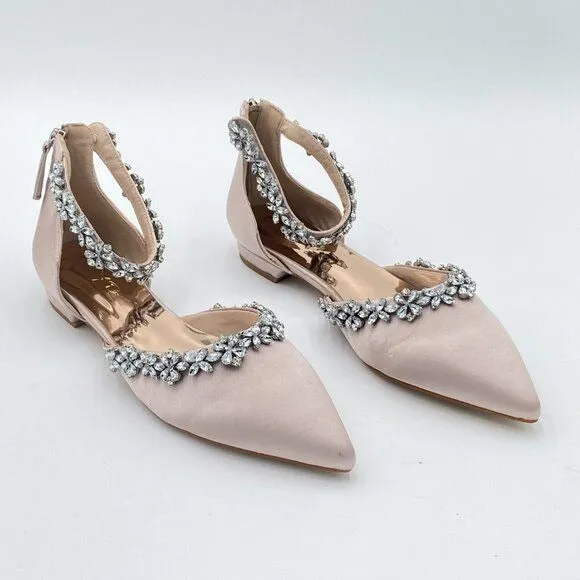 XYD Light Pink Pointed Toe D'Orsay Sandals Sparkly Rhinestones Ankle Strap Shoes
