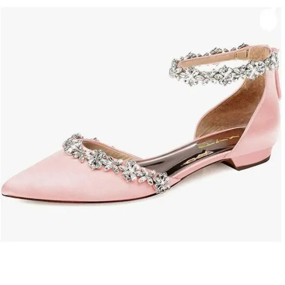 XYD Light Pink Pointed Toe D'Orsay Sandals Sparkly Rhinestones Ankle Strap Shoes
