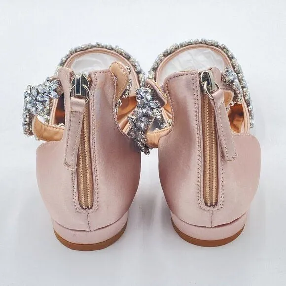 XYD Light Pink Pointed Toe D'Orsay Sandals Sparkly Rhinestones Ankle Strap Shoes